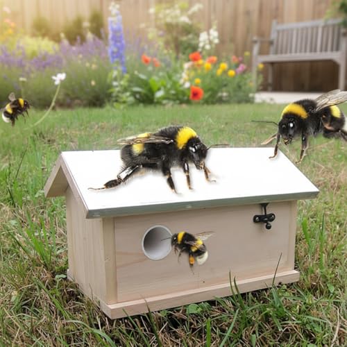 Mucola Hummelhaus aus Holz 28,5x15,5x17cm Hummelkasten Nistkasten | wetterfestes aufklappbares Dach | Insektenhaus Insektenhotel Hummelnistkasten...