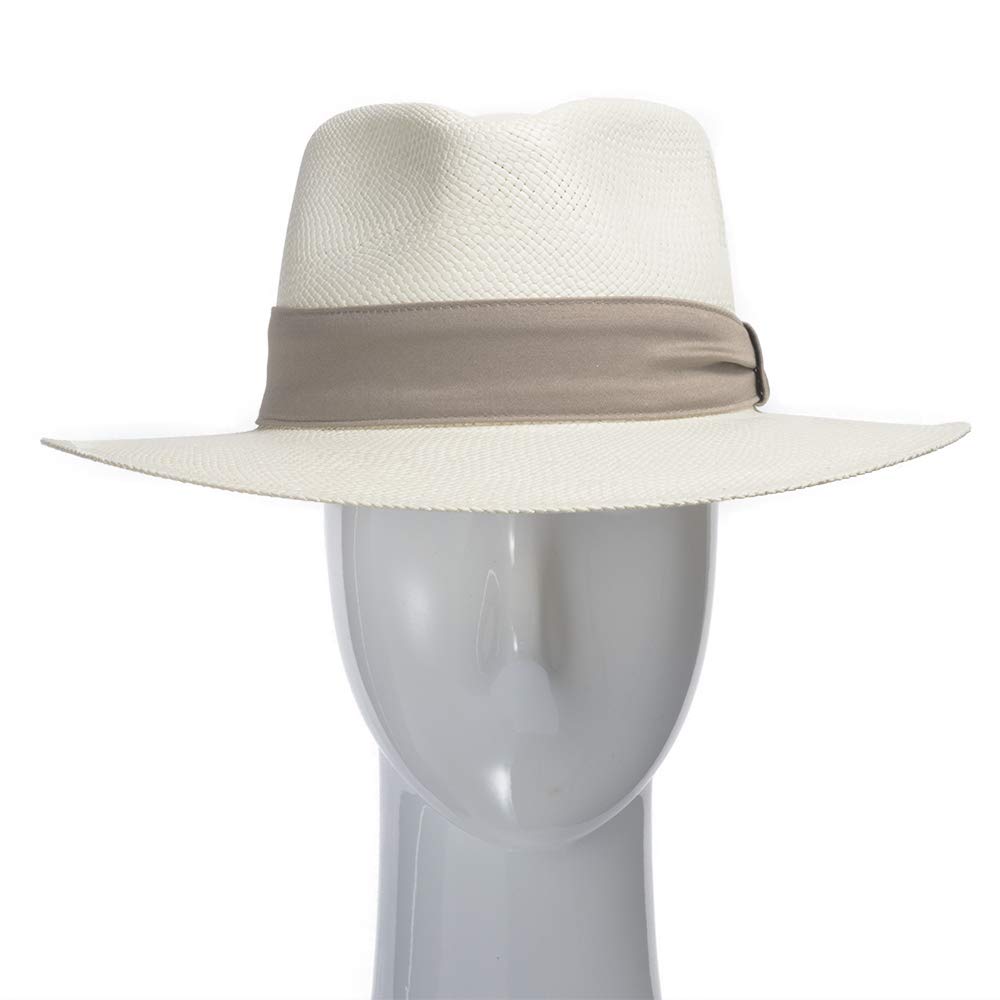 ULTRAFINO Rambler Straw Fedora Panama Hat Khaki Small