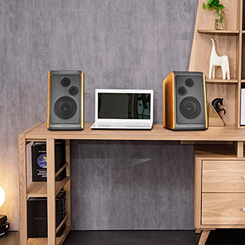 Wohome Bookshelf Speakers 60W Powered Bluetooth Active Home Theater Speaker (Pair, Wooden Enclosure, Wood Color, 4 Inch Driver, Model BT-106)