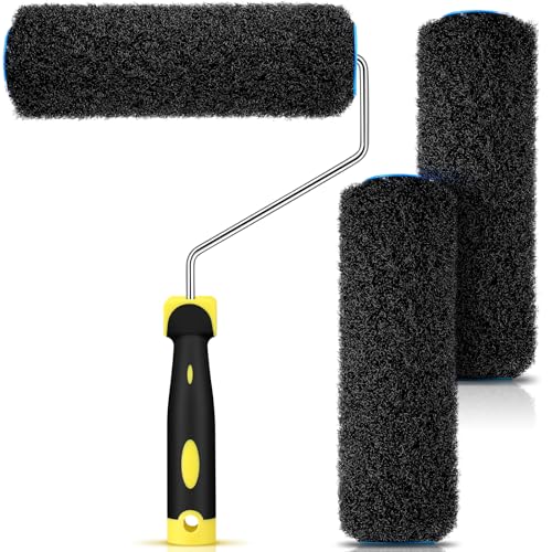 Threlaco 3 Pcs 9 Inch Drywall Compound Roller Cover with 1 Pcs Paint Frame Drywall Texture Brush Mud Roller for Putty diatomaceous Earth molding Paste Textured coatings