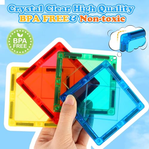 Image of ANVIE & ABEER Set of 40 Big (75mm) Magnetic Building Tiles for Kids, Educational Stacking Blocks for Boys Girls, Magnets Construction Toys, (Big Tiles Set of 40 PCS)
