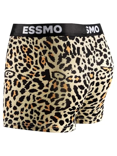 Mens Boxer Briefs Regular Long Casual 4 Way Stretch Leopard Print Soft Underwear for Men 5 Pack4