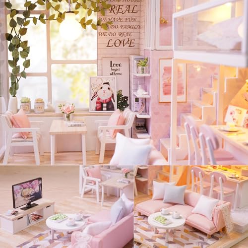 Image of TuKIIE DIY Miniature Dollhouse Kit with Furniture, 1:24 Scale Creative Room Mini Wooden Doll House Accessories Plus Dust Proof & Music Movement for Kids Teens Adults(Tranquil Life)