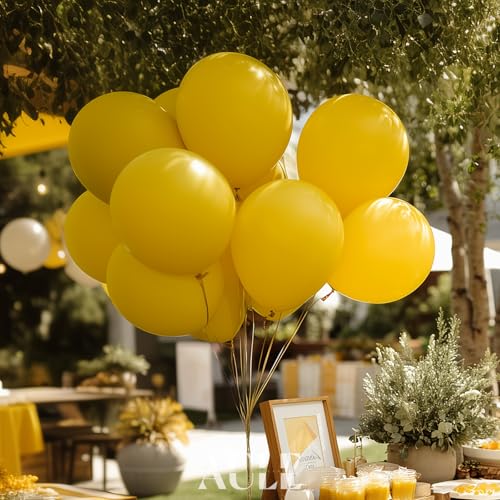 Image of AULE 50Pcs Latex 12 Inch Mustard Yellow Balloons | Happy Birthday Graduation Bee Theme Gender Reveal Decoration