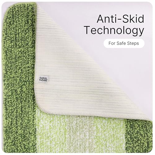 Image of Saral Home Microfiber Striped Rectangle Shaped Anti-Skid Bath Mats | Soft & Super Absorbent Mats for Shower | Washable, Non-Slip & Quick-Drying Mats, 50X70 CM | Pack of 2 (Green)