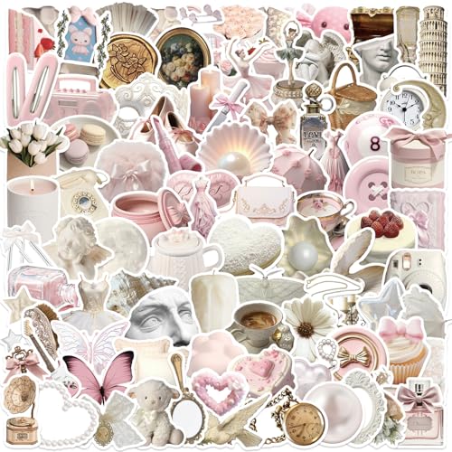 100pcs Coquette Stickers Pack - Cute Waterproof Vinyl Aesthetic Stickers for Girls | Laptop Water Bottle Phone Guitar Decoration (Random Pink Designs)