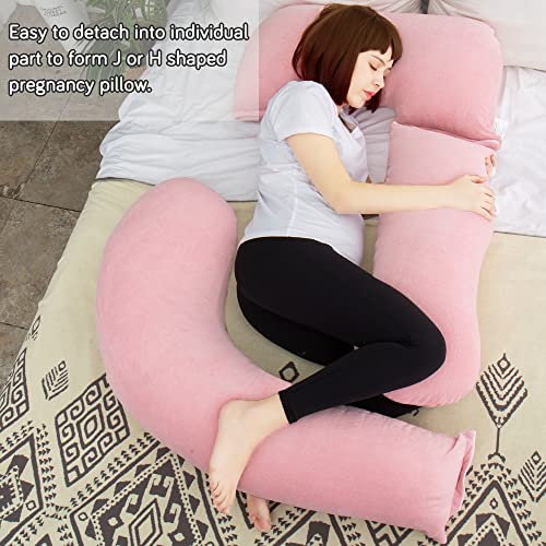 Image of 60in Full Body Pillow | Nursing, Maternity and Pregnancy Pillow | Extra Large U Shape Pillows with Detachable Side, Separate Support Pillow and Removable Cover Velvet (Light Pink)