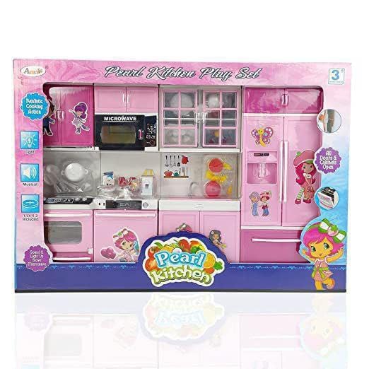 Image of Pearl Kitchen Play Set for Kids with Microwave, Oven, Refrigerator & Sink, Light & Sound Cooking Toy Set with Utensils & Accessories, Pretend Play Modular Kitchen for Girls 3+ Years