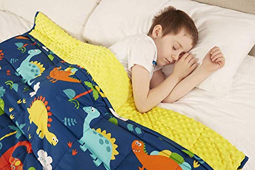 viceroy bedding Weighted Blanket for Children Kids Autism Anxiety - 100% Cotton with Sensory Soft Dot Reverse Side - Heavy Weight Blanket for Sleep Therapy (Dinosaur Blue, 90cm x 125cm, 2.3kg)