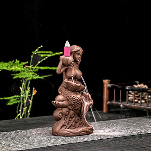 Tmore Incense Waterfall Burner Handmade Ladies Design Ceramic Incense Holder with 20 pcs Free Incense Cones for Home Office Decor, Yoga Meditation (1)