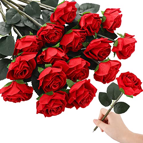 Yexiya 16 Pcs Rose Flower Pens Red Artificial Ballpoint Wedding Party