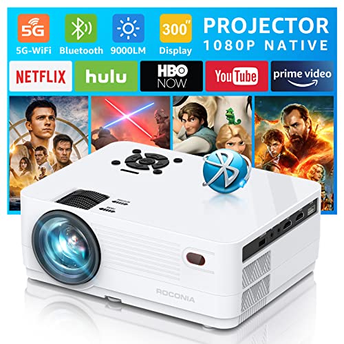 Samsaimo Native 1080P 5G WiFi Bluetooth Projector,12000LM Full HD Movie Projector, LCD technology 300" Display for Outdoor Movies Support 4k Home Theater,（Projector with Carrying Bag）