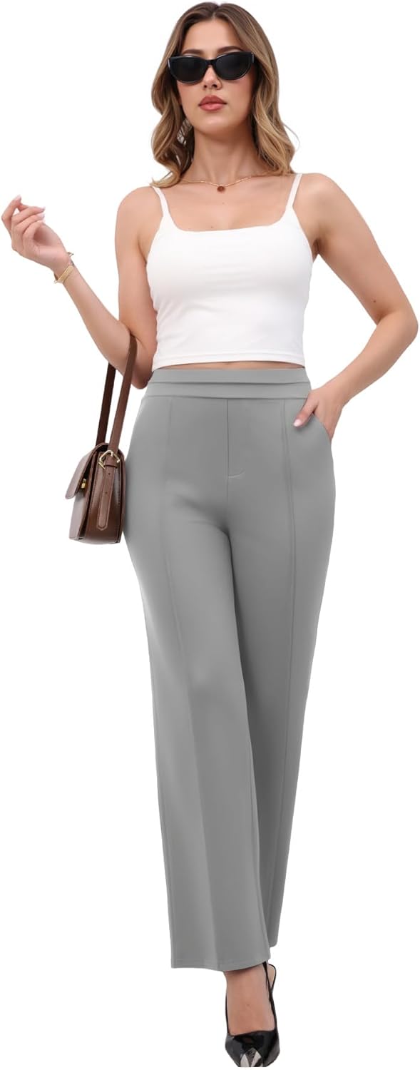 TOPYOGAS Women's High Waisted Straight Leg Work Pants Business Casual Office Dress Pants with Pockets - Image 2