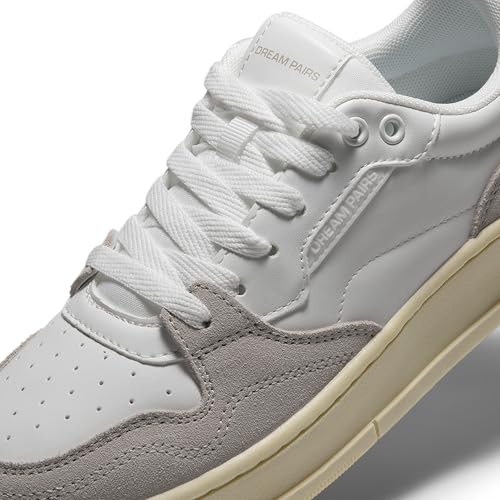 DREAM PAIRS DREAM PAIRS Women's Fashion Walking Skateboard Court Sneakers Comfortable Low Top Lace Up Non Slip Retro Vintage Casual Classic Athletic Shoes,Size 8.5,White/Grey,DWUMFN2505
