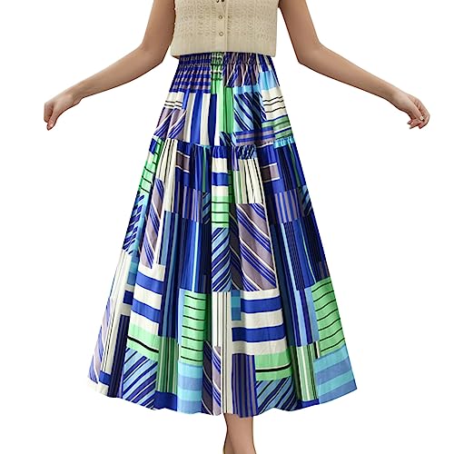 Falda Boheme Mujer Algodón, Falda Mujer Mediados Larga Impresa al Aceite Acampanado Corte Holgado Fluido Casual Swing De Todos Los Días Cómodo Elegante Y Elegante Estilo Básico Vacaciones Skirts