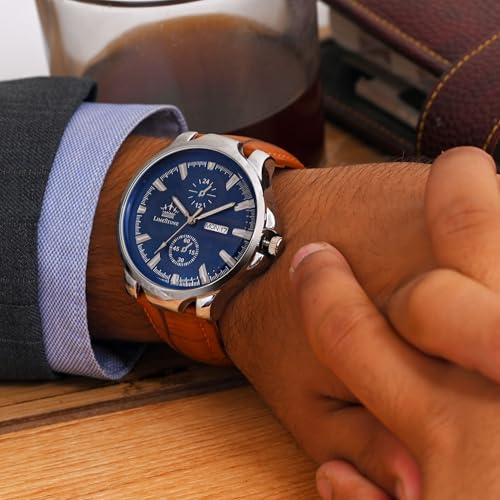 Image of LIMESTONE Men's Analog Quartz Watch with Day & Date Display, Leather /Silicone Strap - Casual & Formal Wrist Watch for Men