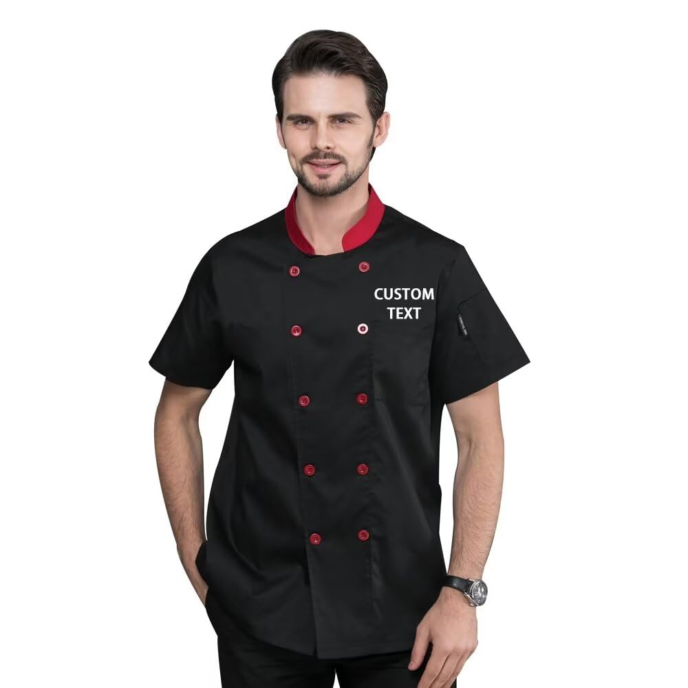 Nsteky Custom Chef Coat Jacket Men's Short Sleeve Classic Chef Coat with Traditional Buttons