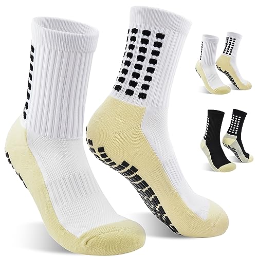 cheap4uk 2 par greppstrumpor halkfria fotboll greppstrumpor unisex atletiska strumpor med gummiprickar halkfria sport fotbollsstrumpor andas basket fotbollsstrumpor för vandring löpning hockey sport, Svart+vitt