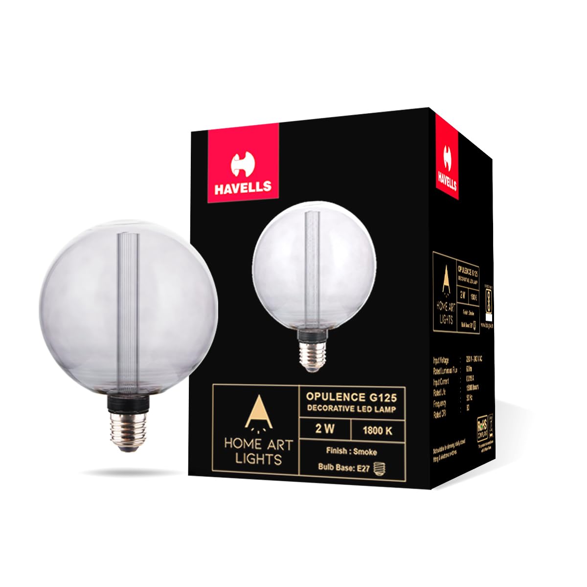 HAVELLS Decorative Bulb-OPULENCE G125 SMOKE 2W 1800K E27 LAMP-image-13