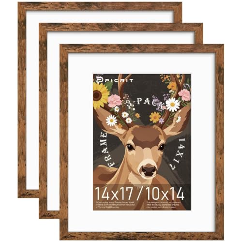 Image of Picrit 14x17 Rustic Brown Picture Frame, Poster Frame for Wall, 3 Pack