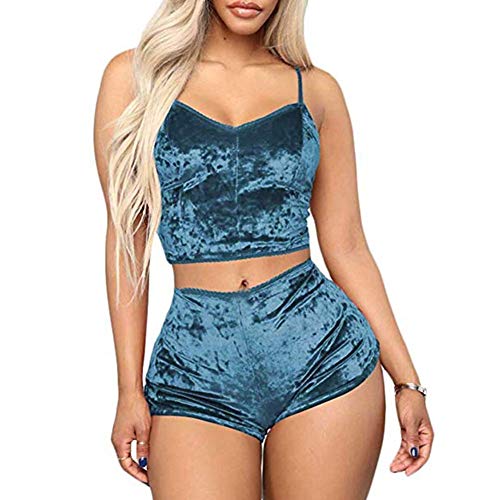 Image of RUEWEY Women Sexy Strappy Babydoll Lingerie Satin Pajama Set Camisole with Shorts 2 Piece Sleepwear