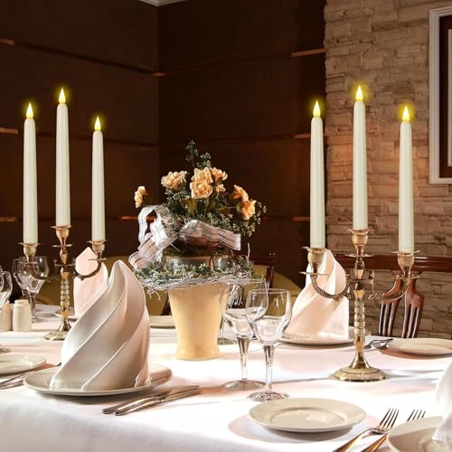 Image of flameless Ivory Taper Candles with Remote Control Timer, 9Pack 9.6x0.8inch