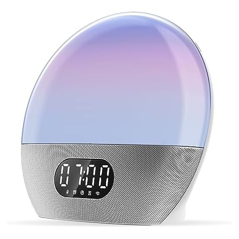 WiiM Wake-up Light, Alexa Built-in, Unlimited Sound Choices, All-in-One Sunrise Alarm Clock, Sound Machine, Sleep Routines and More - Polished Silver Cover