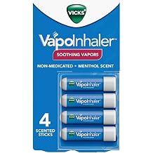 Vicks VapoInhaler, On-the-Go Portable Nasal Inhaler, Non-Medicated, with Refreshing Vicks Vapors, Menthol Scent, 4 Scented Sticks