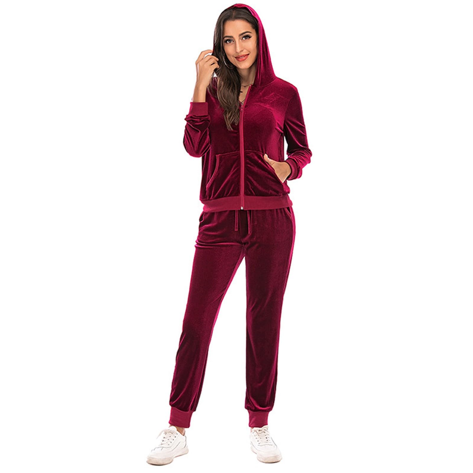 Generisch Conjunto de ropa interior térmica para mujer con capucha sudadera manga larga blusa cremallera pantalones elásticos
