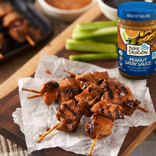 Blue Dragon Peanut Satay Sauce - 12oz Jar (Pack of 1) - Mild, Rich, Nutty and Ready-to-Use Cooking Sauce for Marinades, Dips, Stir-Fries and Noodle Bowls - Vegan and Gluten-Free, No Artificial Flavors