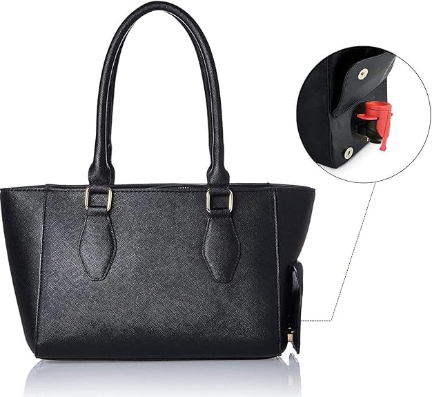 Black leather Wine Purse with Hidden Insulated Compartment Thermal insulation and waterproof2