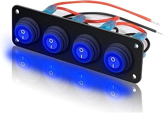 4 Gang SPST ON/Off boat or marine rocker switch panel with blue light 12V 20 Amp Switch Panel LED Breaker Fits for Auto Automotive Lights Car Marine Boat Yacht, Trailer, Caravan, Camper, Bus, Tractor
