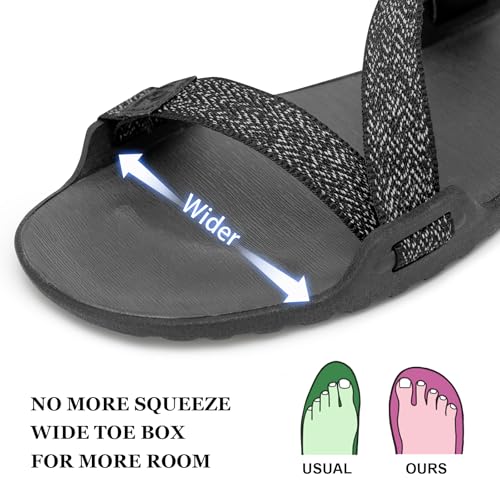 Pulltop Men's Wide Barefoot Sandals - Minimalist | Zero Drop | Ultralight Trail Running Hiking Sandals Adjustable Black Size 124