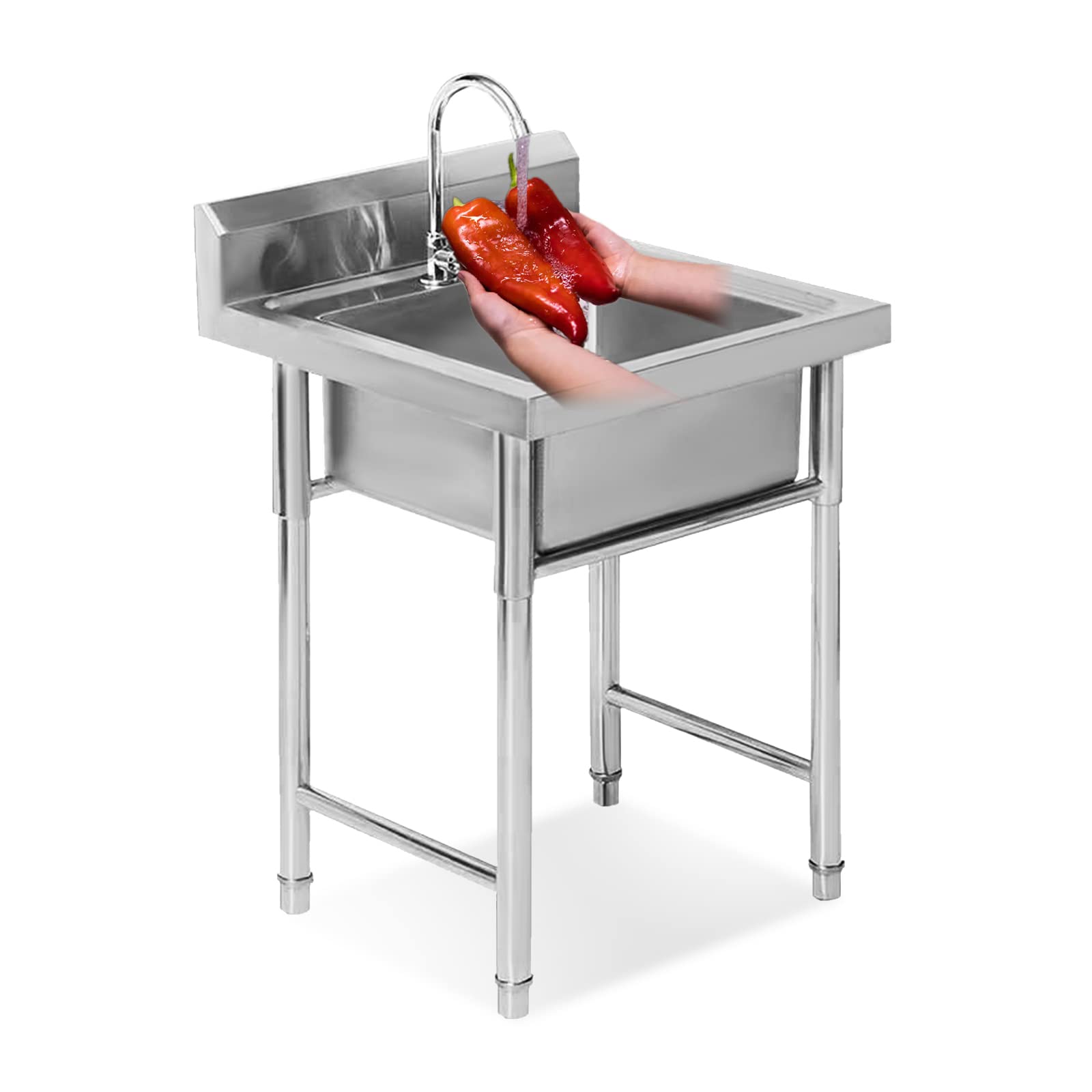 ZTCHSENZT Sink,Kitchen Utility Sink,Commercial Kitchen Prep & Utility Sink Bar with Drain Faucet 50cm/60cm