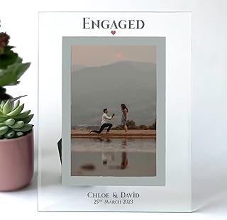 Personalised Engagement Photo Frame Gift Personalised Engaged Photo Frame Clear & Silver bevelled Glass Photo Frame 6x4" 7x5"