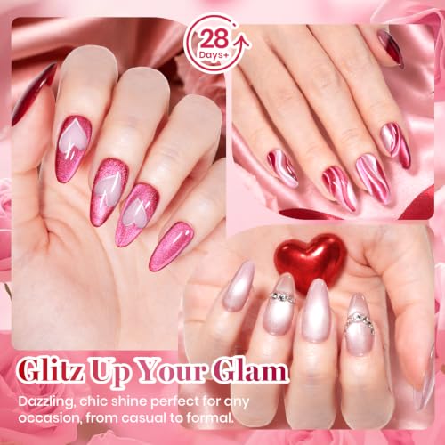 Image of Beetles Pink Cat Eye Gel Polish Set, Garden Kiss 6 Colors Glitter Gel