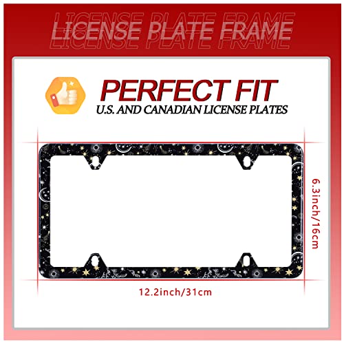 Galaxy Moon And Stars License Plate Frame Starry Sky Planets License Plate Holder Stainless Steel Rust-Proof Auto Parts Decoration With Screws For Men Women License Plate Cover 4 Holes 1Pcs #TOP3