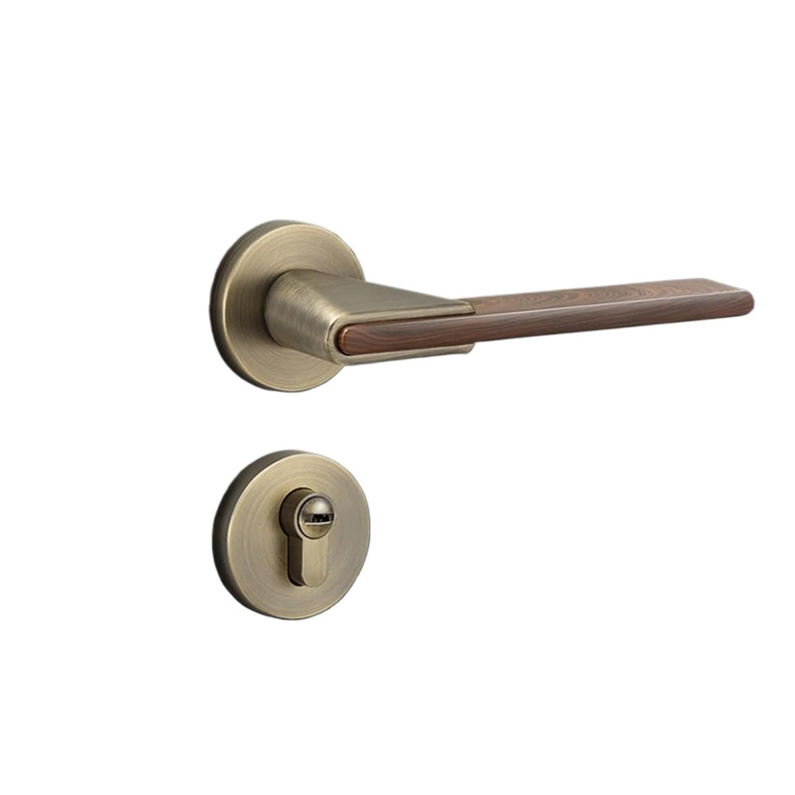 Yshiuol A Type-Round Door Handles Zinc Alloy Silent Door Lock Bedroom Security Handle Locks Wood Grain Handles Lockset Furniture Hardware For Home And Office(A Type-Round)