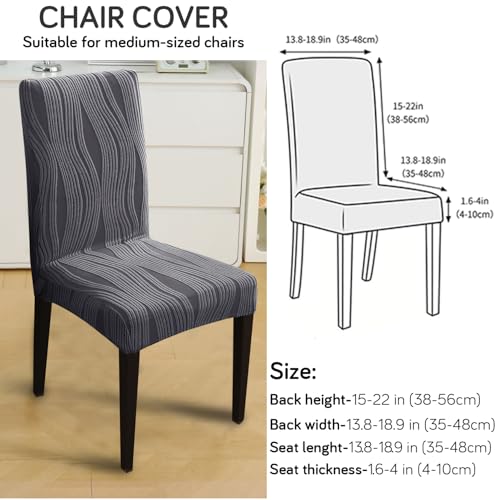 Image of HOKIPO 200 GSM Premium Knitting Jacquard Elastic Dining Table Chair Cover Set of 1, 'Nestiva Series' Porpoise Grey (AR-6072-GRY)