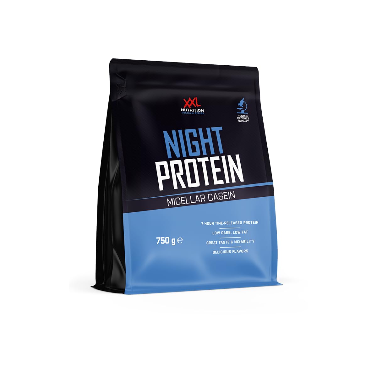 XXL Nutrition - Night Protein - Micellar Casein Protein Pulver - Hochwertiges Kasein Eiweißpulver - Beutel 750 Gramm - Banane
