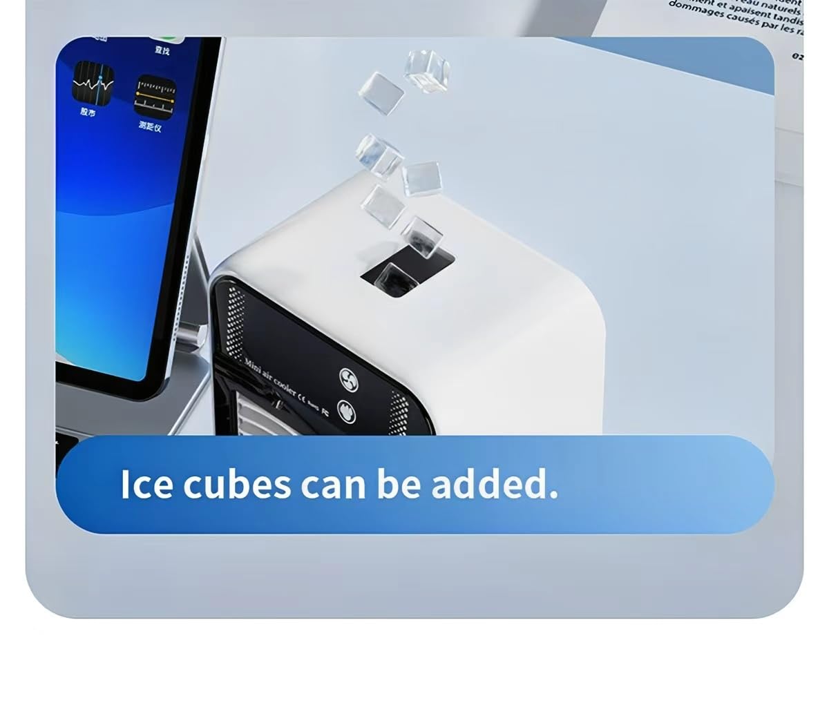 Climatiseur portable, climatiseur portable silencieux 4 en 1, capacité de 500 ml, deux vitesses de ventilation, deux modes de pulvérisation, mini climatiseur, convient aux bureaux Touches Tactiles