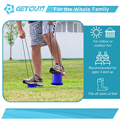 Get Out! Walking Bucket Stilts 2 Pack (Pair) Blue Stepper Balance Bucket Shoe Stilts Toy, Cup Walkers Can Stomper Cups #TOP5