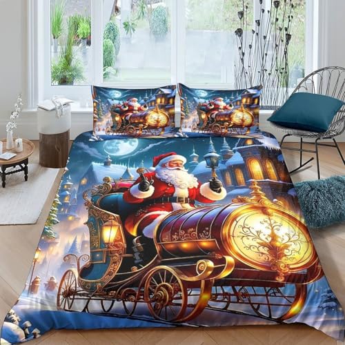 Parure de lit Noël drap microfibre 220x240cm housse couette fermeture éclair