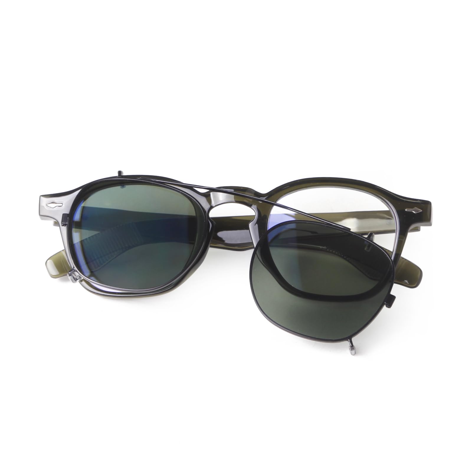 Clip on Sunglasses over Glasses for Women Men Vintage Fashion 46mm Small Round Unisex Style Clipon Sunglsses
