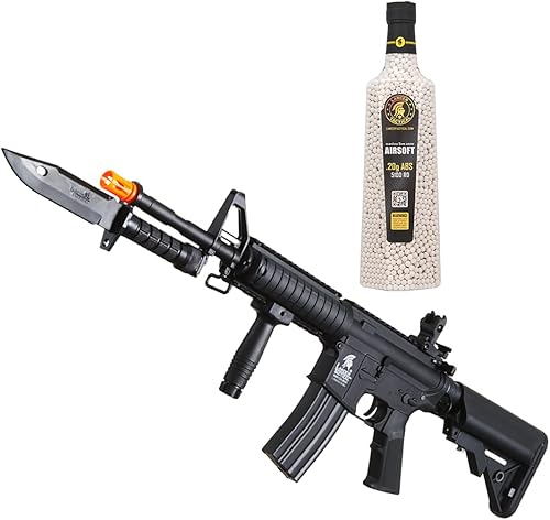 Lancer Tactical LT-04 AEG - Pistola de aire suave de metal con cuchillo de entrenamiento y 5100 redondos de 0.01oz BBS