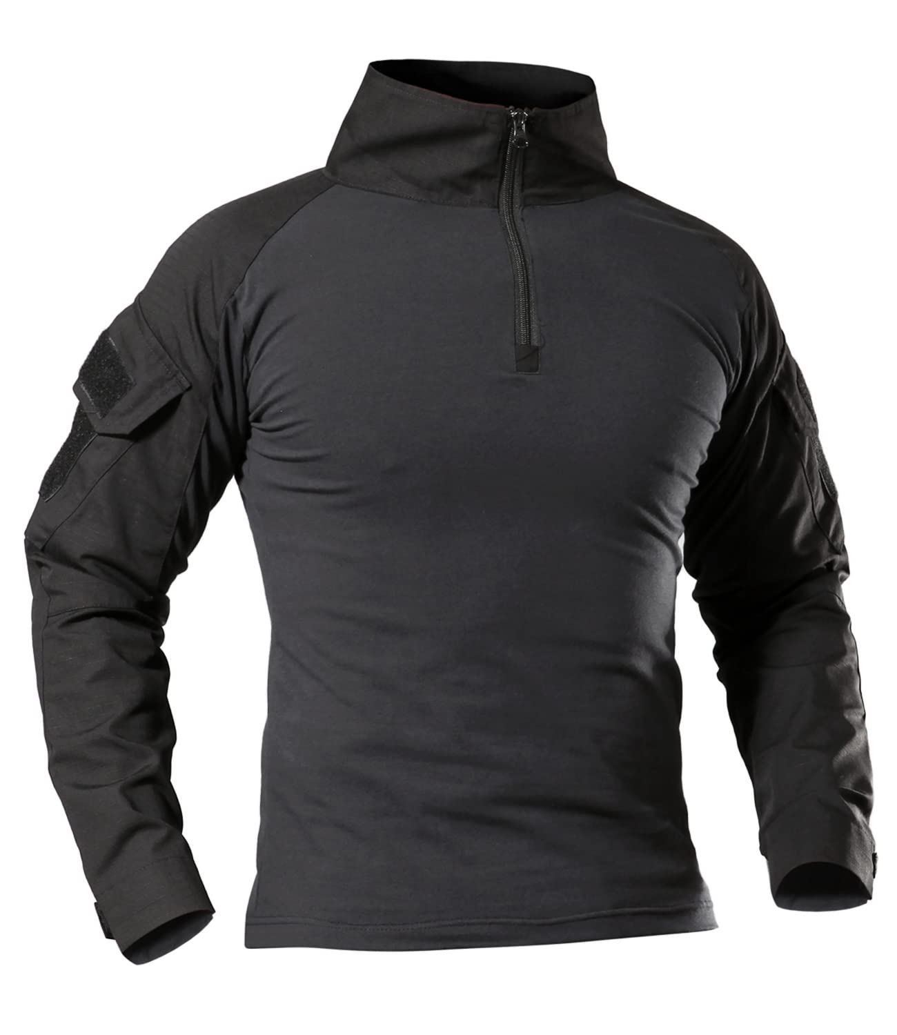 Men's Tactical Combat Shirt Military Long Sleeve 1/4 Zipper with Pockets Black L