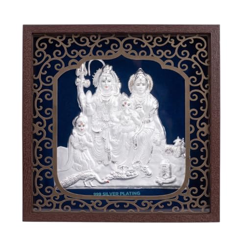 Image of Silver Plating Shivparivar Frame | Divine Home Decor | Wall Mount SquareFrame for Gift, Wooden PhotoFrame for Temple, OfficeDecor, Wedding, Festival Gifting | hangingframe (6.50x6.50 Inch)