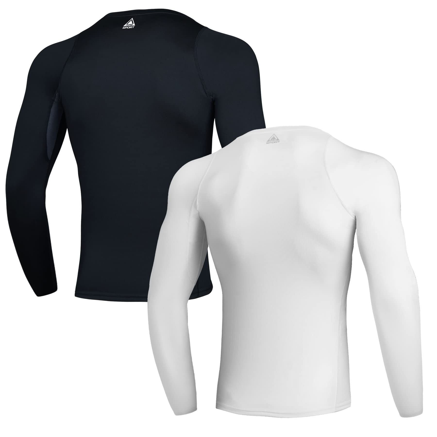 AMZSPORT 2 Pezzi Maglia Compressione Uomo Maglietta Termica Manica Lunga Maglie Sportiva Shirts Traspirante da Asciugatura Rapida Camicia Fitness Palestra