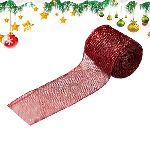 Yumneo Cinta de malla de Navidad para árbol, cinta de malla roja para decoración de árbol de Navidad, suministros de fiesta para luces de cadena, manualidades, coronas, guirnaldas, escaleras