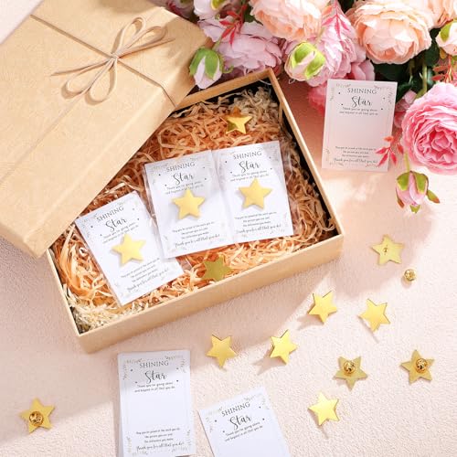 Golden Star Pins Gift Badge Lapel Pins with Inspirational Greeting Cards and Bag Thank You Gifts for Nurse Student Teacher Employee Team Volunteer4